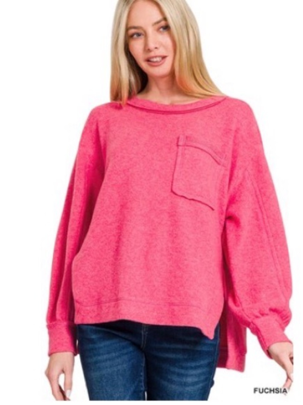 Zenana  Lt Plum  Crewneck Pocket Hacci Pullover